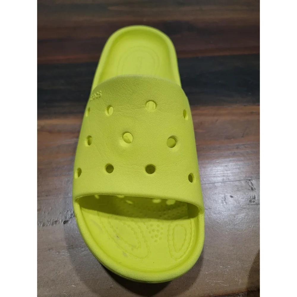 CROCS ICONIC COMFORT SLIDES Size Mens 5 Hi-Visibility YELLOW Slip Ons SO COMFY